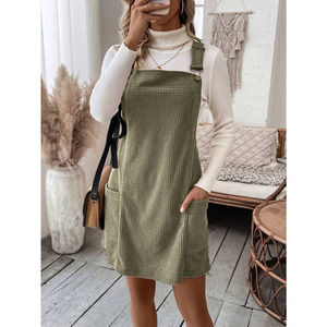 sage green Plaid Print Overall Dress (Without Sweater)